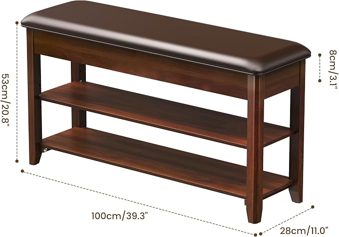 LBT Shoe Bench with Storage, Solid Rubberwood Shoe Rack Bench - Image 2
