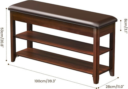 LBT Shoe Bench with Storage, Solid Rubberwood Shoe Rack Bench - Image 2