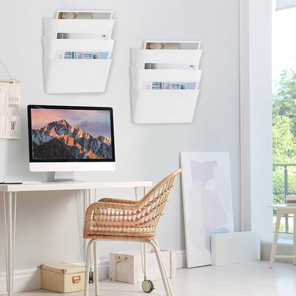 6 Pack White Plastic Single Pocket Hanging File Organizer, Wall Mount Paper - Image 5