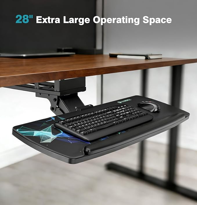 Keyboard Tray Under Desk with Storage Drawer, Height Adjustable Keyboard Tray - Image 2