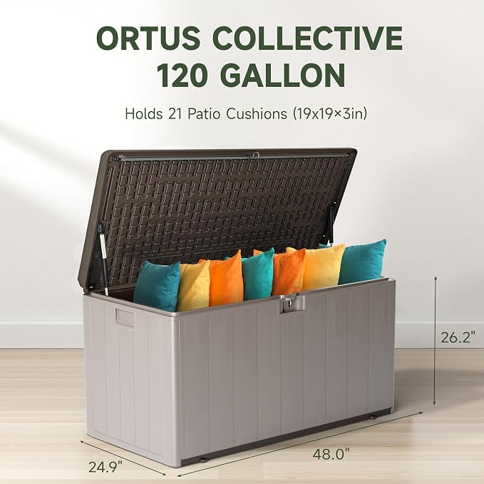 120 Gallon Deck Box, Double Layer Waterproof Resin Outdoor Indoor Storage Box - Image 2