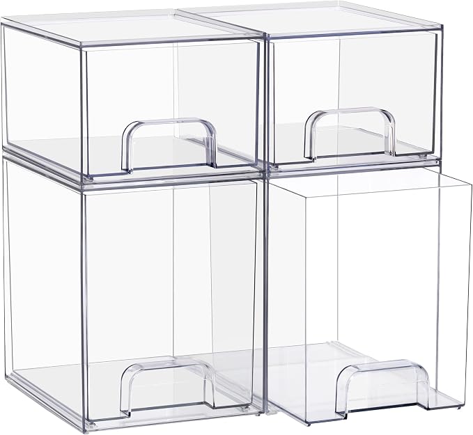 Sorbus Stackable Acrylic Storage Drawers, 4 Pack Clear Plastic Organizer Bins - Image 8