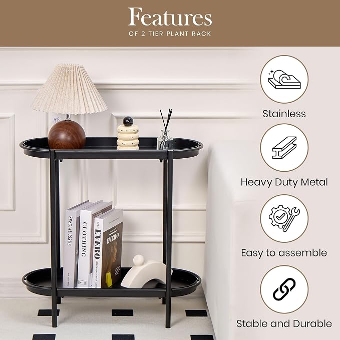 Large Metal 2-Tier Multi-Purpose Stand – Sleek Black Indoor/Outdoor Oval - Image 4