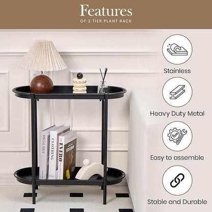 Large Metal 2-Tier Multi-Purpose Stand – Sleek Black Indoor/Outdoor Oval - Image 4
