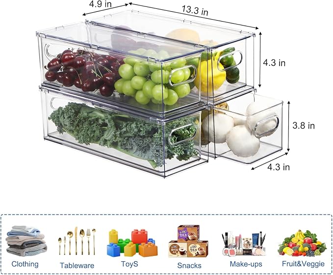 Fridge Drawer Pull Out Stackable Bins, Fridge Organizer Storage - Image 2