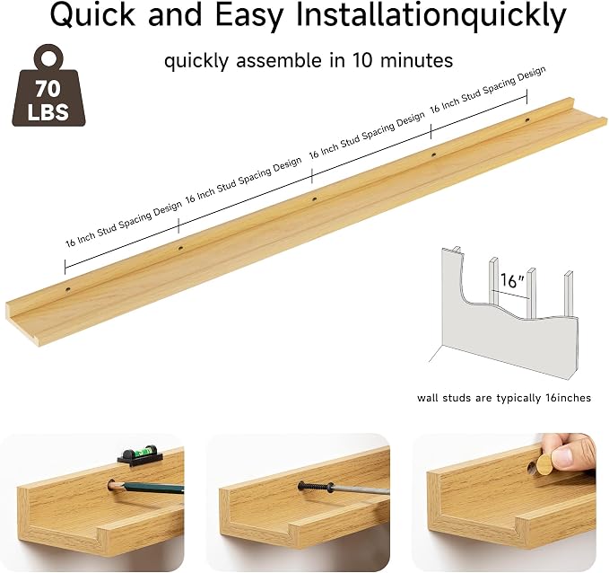 Floating Picture Ledge Shelves for Wall Set of 2, 84 Inches Picture Ledge Shelf - Image 5