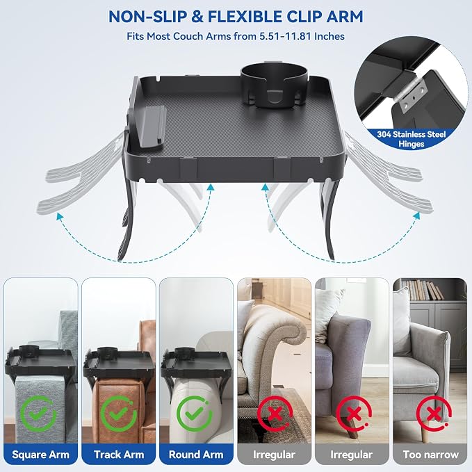 Couch Armrest Table Couch Arm Tray Cup Holder Plastic Armchair Caddy Recliner - Image 2