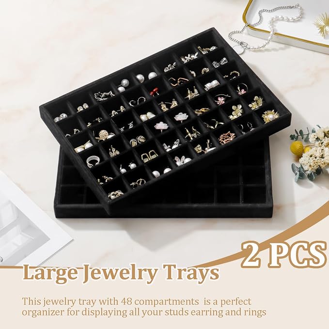Large Velvet Jewelry Tray 2 Pack Stackable Jewelry Display Drawer Inserts Trays - Image 2