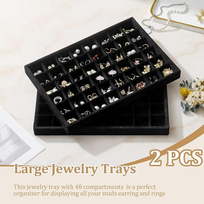 Large Velvet Jewelry Tray 2 Pack Stackable Jewelry Display Drawer Inserts Trays - Image 2