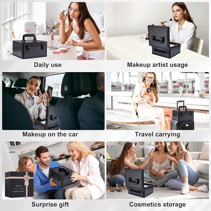 Makeup Box with Led Mirror, Travel Train Hard Case with Rechargeable Lighted - Image 7
