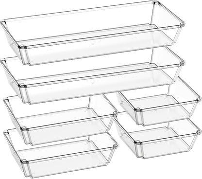 6 Pack Large Clear Plastic Drawer Organizer Trays, Desk Drawer Organizers and by JOLLYIN