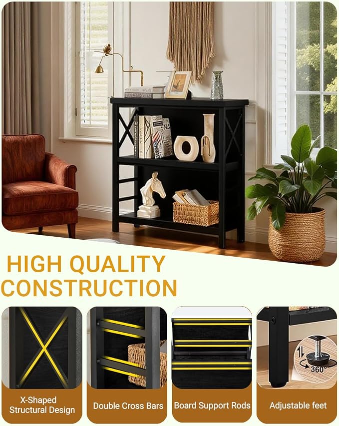 Small Bookshelf, 3 Tier Industrial Bookcase - Image 5