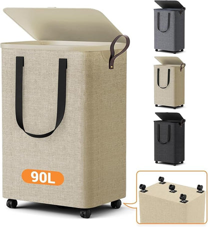 Laundry Basket with 5 Wheels, Tall Dirty Laundry Hamper, Rolling Laundry Basket by Unknown
