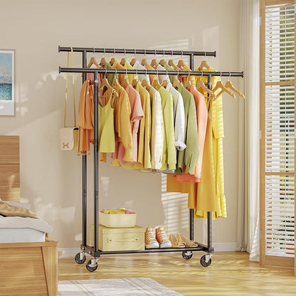 HYSEYY Double Rods Clothes Rack, Rolling Clothing Rack - Image 8