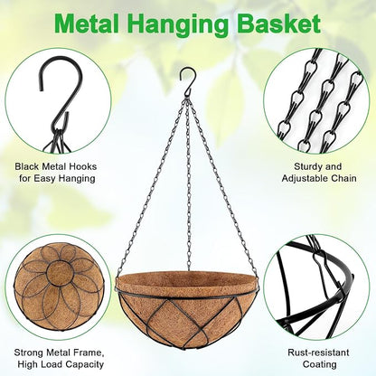 Hanging Baskets for Plants Outdoor, 4 Packs 12 Inch Metal Wire Hanging Planter - Image 3