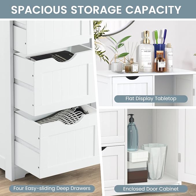 COSTWAY Bathroom Storage Cabinet, Wooden Storage Cupboard Organizer - Image 4