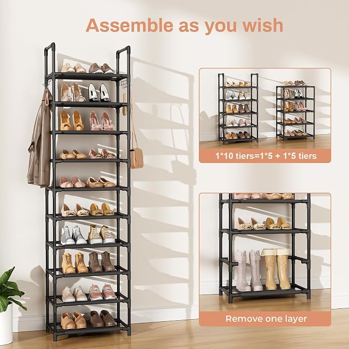 LANTEFUL 10 Tiers Shoe Rack 25 Pairs Large Capacity Tall Shoe Organizer Sturdy - Image 5