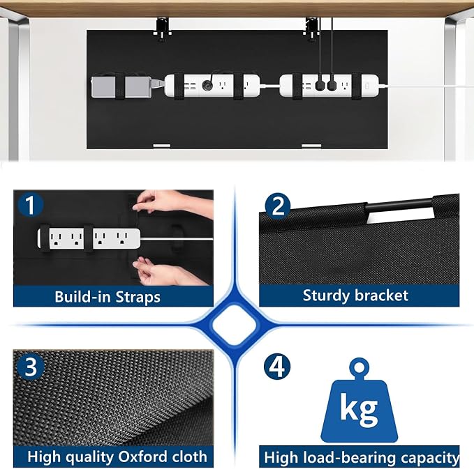 No Drill Under Desk Cable Management Tray, Clamp/Screw Mount Desk Cable - Image 5