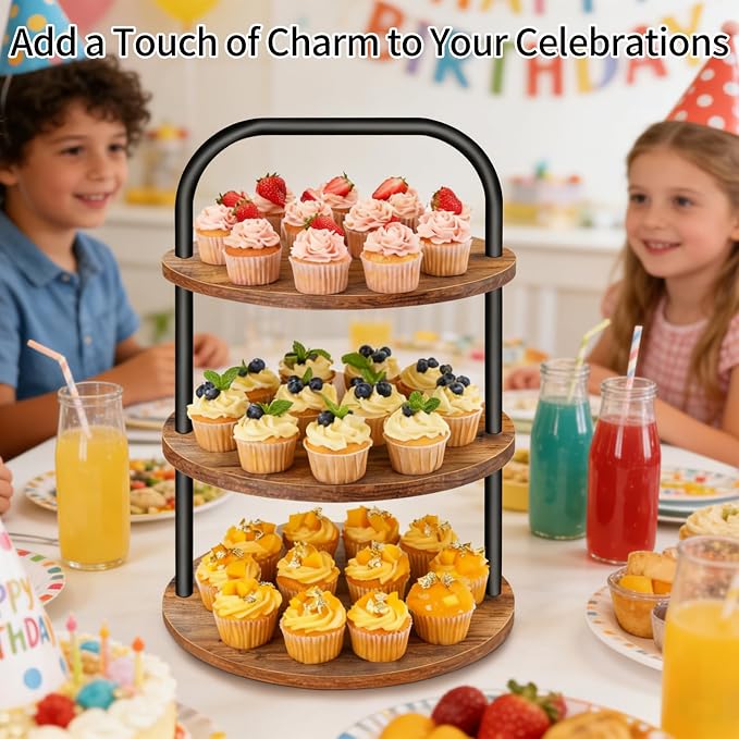 Cupcake Stand, 360° Rotating Wooden Cupcake Stand 3 Tier Large Dessert Table - Image 6