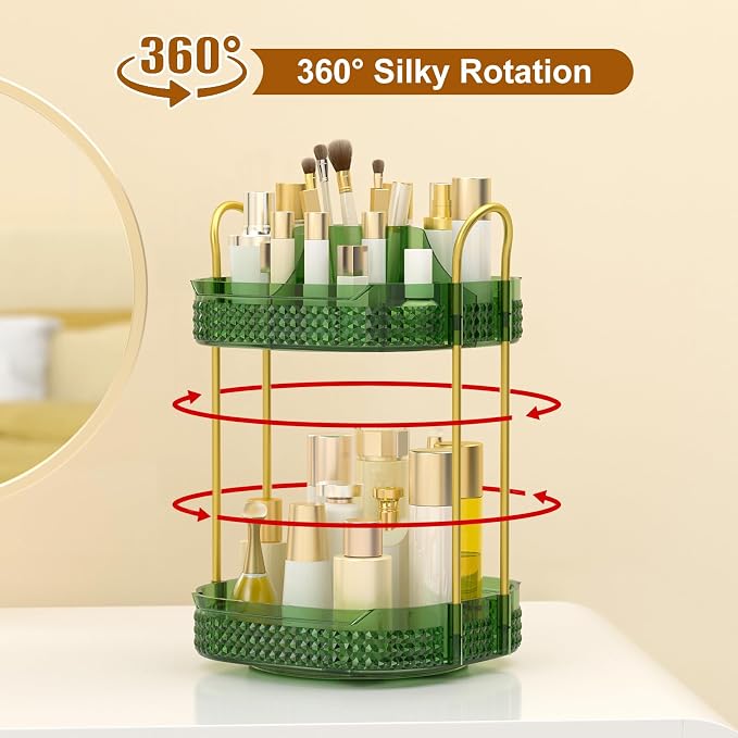 360° Rotating Makeup Organizer 2 Tier, Large Skincare Clear Make Up Storage - Image 4