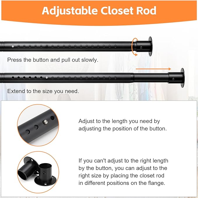 Closet Rods for Hanging Clothes, Heavy Duty Closet Rod 17-96 Inch Adjustable - Image 3