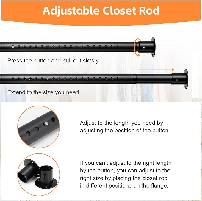 Closet Rods for Hanging Clothes, Heavy Duty Closet Rod 17-27 Inch Adjustable - Image 3