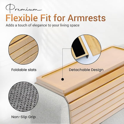 Couch Arm Tray - Bamboo Couch Table Armrest - Anti-Slip Multifunctional Sofa - Image 2