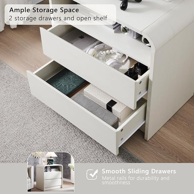 25" Tall Modern Nightstand Set of 2, 23.6'' Wide Wood Bedside Table w/2 Storage - Image 5