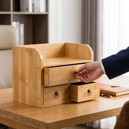 Nicunom Bamboo Desk Organizer, 3-Tier Bamboo Tabletop Storage Organization - Image 2