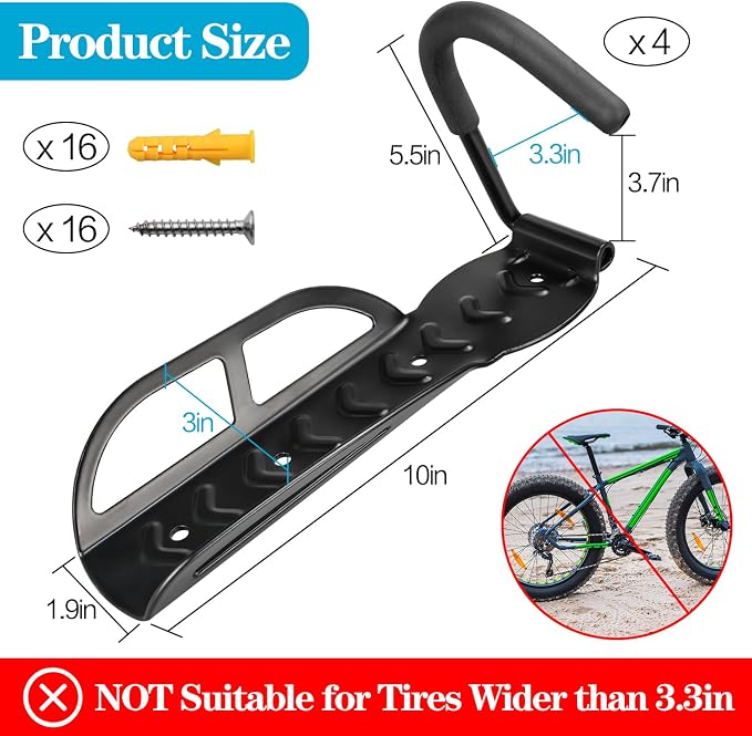 DkOvn 4 Pack Bike Rack Garage Wall Mount, - Image 4