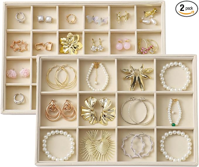 Large Velvet Jewelry Tray 2 Pack Stackable Jewelry Display Drawer Inserts Trays by Unknown