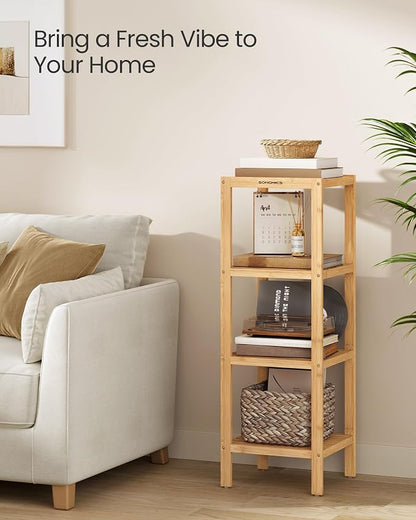 SONGMICS 4-Tier Bamboo Shelf, Narrow Bathroom Shelf, Standing Towel Rack - Image 6
