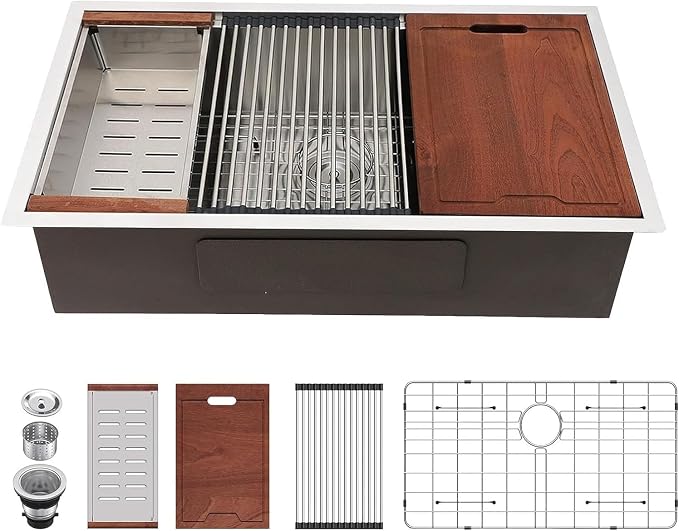 Lordear 30 Inch Undermount Kitchen Sink Workstation 16 Gauge Stainless Steel - Image 3