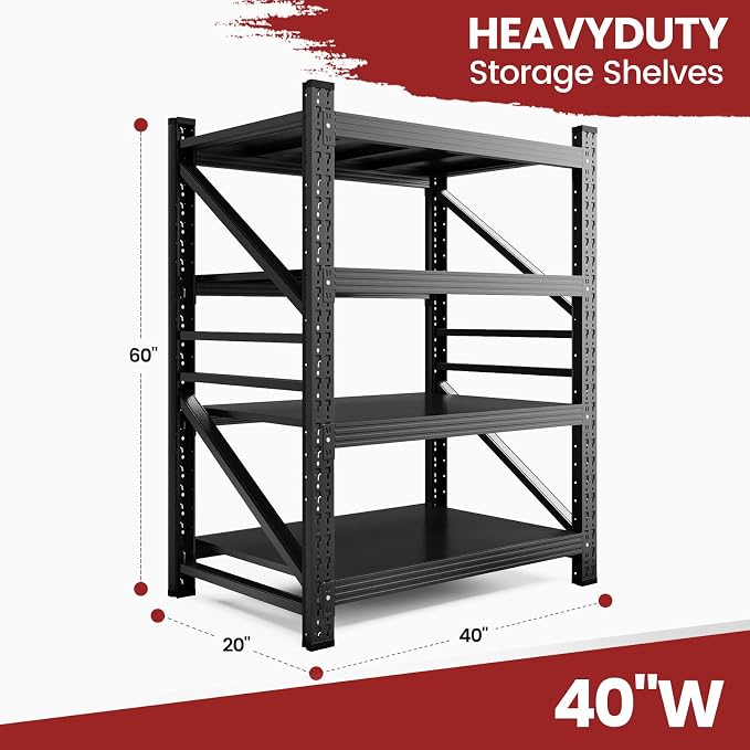 40" Wide Storage Shelves, 2000LBS Garage Shelving Heavy Duty, Standing Shelf - Image 3