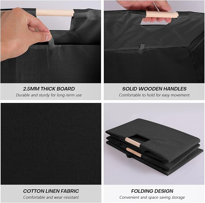 Fabric Storage Bin 3 Pack Foldable Cotton Linen Storage Basket - Image 4