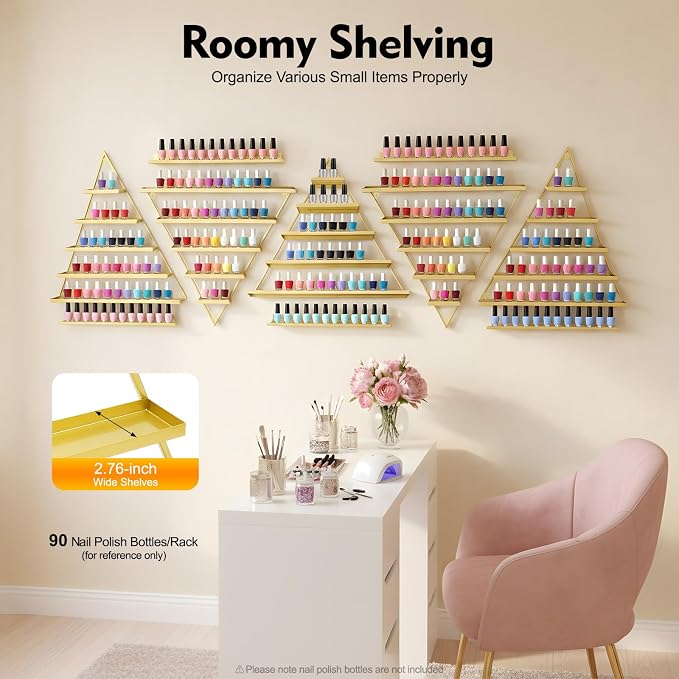 10PCS Gold Triangular Nail Polish Racks, 5 Tiers Wall-Mounted Nail Polish Racks - Image 3