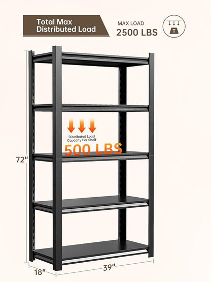 JHYKHG 39" W Storage Shelves, 5-Tier Heavy Duty Garage Shelving, Adjustable - Image 3