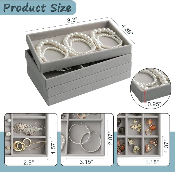 8 Set Jewelry Organizer for Drawer Velvet Jewelry Trays, Jewelry Trays for - Image 2