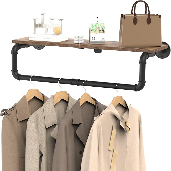 Industrial Pipe Clothes Rack, Wall Mounted Garment Rack, Heavy Duty Iron Shelf by YheenLf