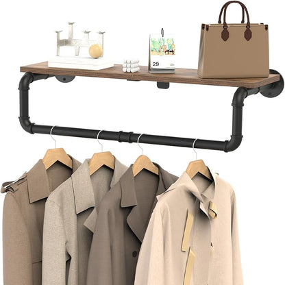Industrial Pipe Clothes Rack, Wall Mounted Garment Rack, Heavy Duty Iron Shelf by YheenLf