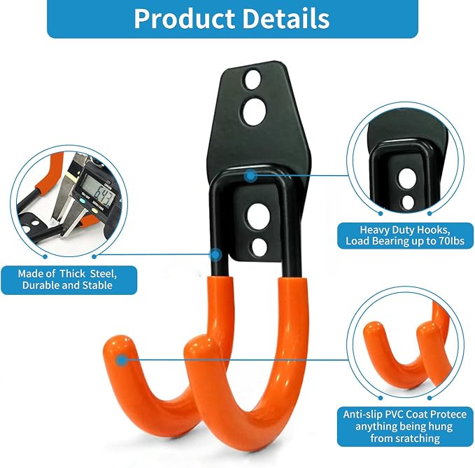 GeeWatom 2 Pack Garage Storage Utility Hooks，Garage Garden Tool Organizer，Steel - Image 3
