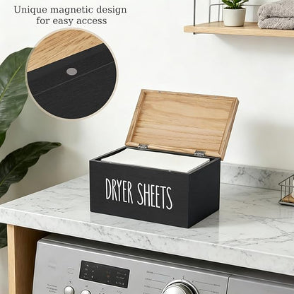 Dahey Dryer Sheet Holder with Lid Wooden Laundry Sheet Container Dispenser - Image 4