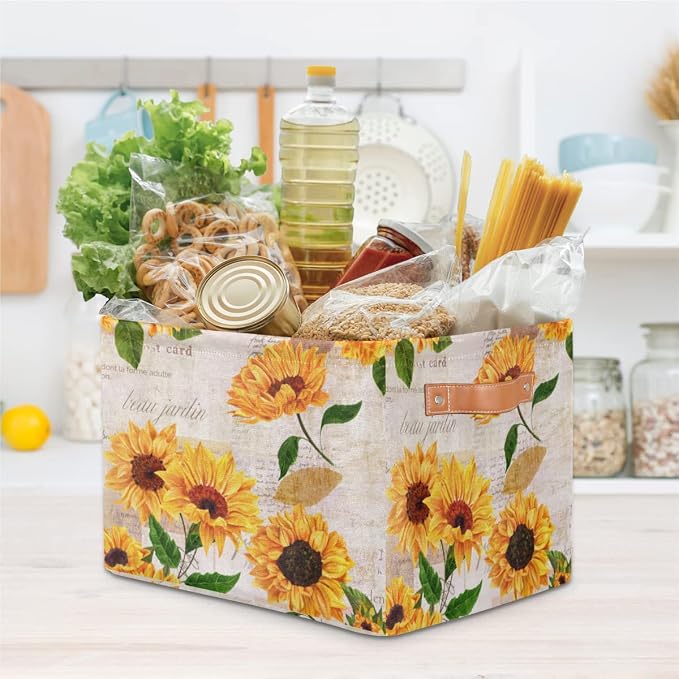 Storage Basket Flower Floral Sunflower, Large Foldable Organizer Storage Bins - Image 8
