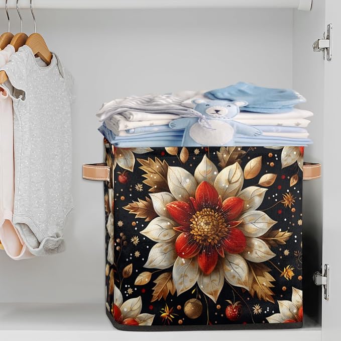 TropicalLife 13x13x13 Inch Large Fabric Storage Cube Flowers Foldable Storage - Image 2