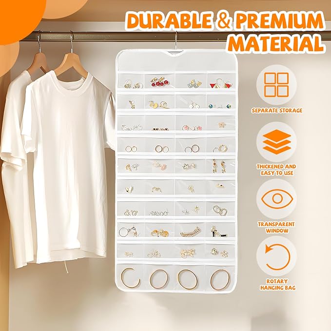 80 Pockets Hanging Jewelry Organizer, Double-Sided White Closet Jewelry Holder - Image 3