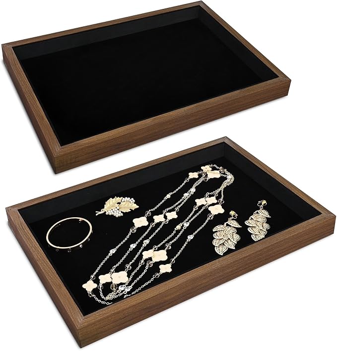 MOOCA 2 Pcs Wooden Jewelry Display Tray, Presentation Tray, Organizer by Mooca
