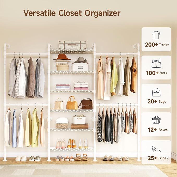ONBRILL H3 Expandable Wall Mounted Closet System, 5.4FT-8.1FT Closet Organizer - Image 8