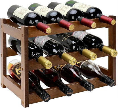 Bamboo Wine Rack, 3-Tier 12 Bottles Wine Storage Cabinet Shelf, Easy-Assembly by Thalomely