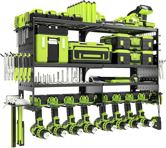 Power Tool Organizer Wall Mount, Heavy Duty Metal 4 Layer 8 Slots Drill Holder by TUSPEU