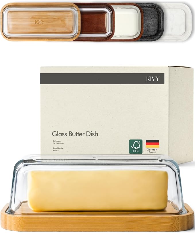 KIVY Glass butter dish with airtight lid that keeps butter soft by KIVY